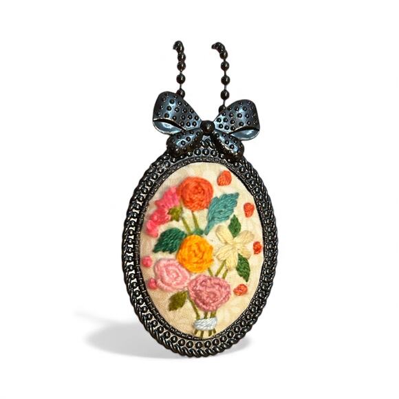 Bright Botanical Embroidery Necklace, Handmade Floral Pendant / Broach - Picture 1 of 2